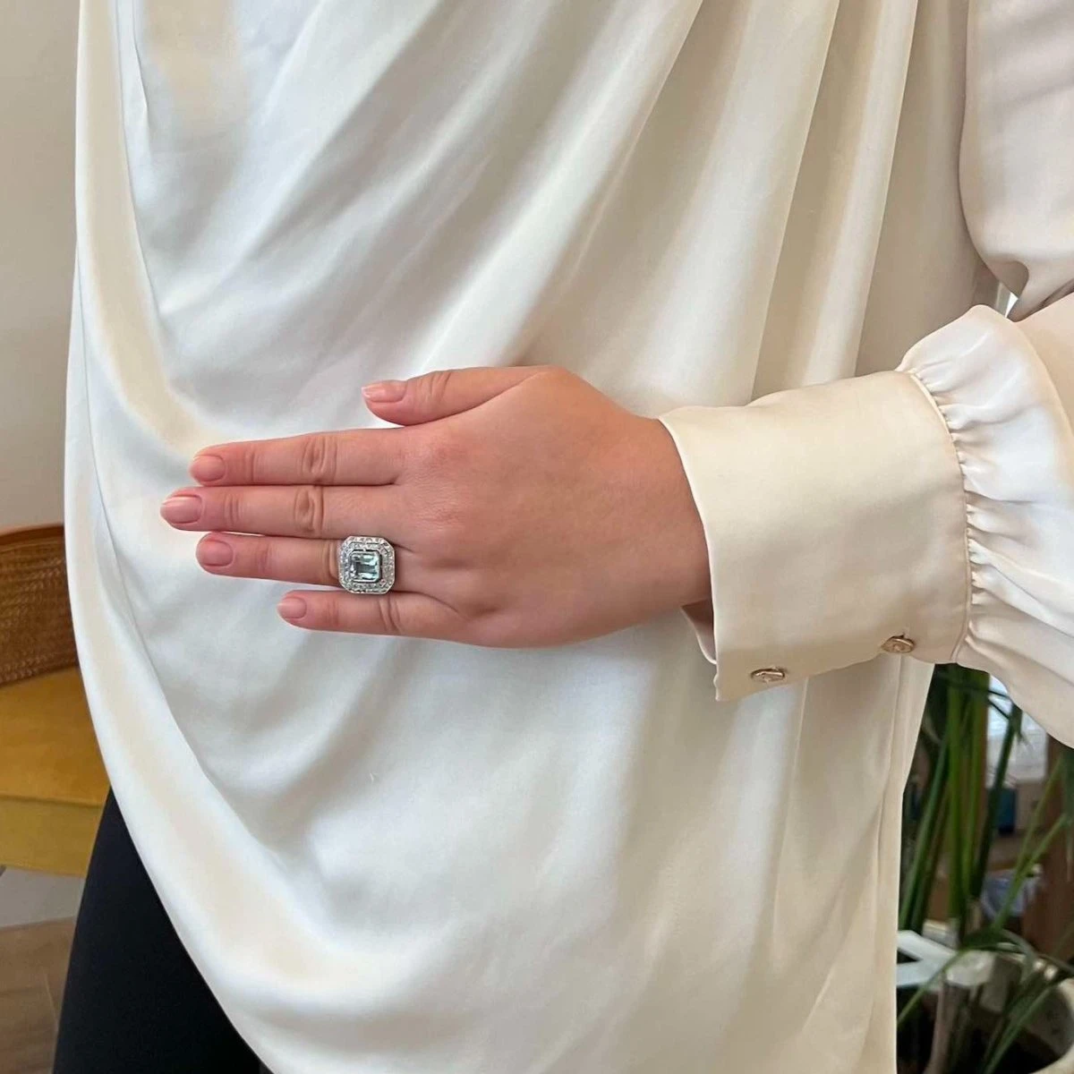 Bague Aigue Marine Double Entourage Diamants 2 Bague Aigue Marine Double Entourage Diamants – Image 2