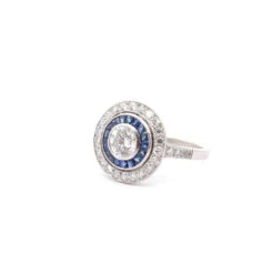 Bague Entourage En Platine, Saphirs Et Diamants