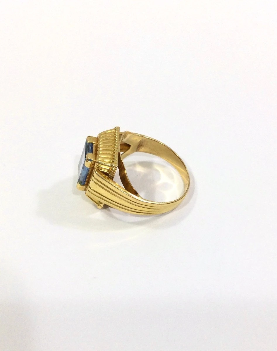 Bague Art Déco En Or Rose Et Spinelle Bleu 5 Bague Art Déco En Or Rose Et Spinelle Bleu – Image 5