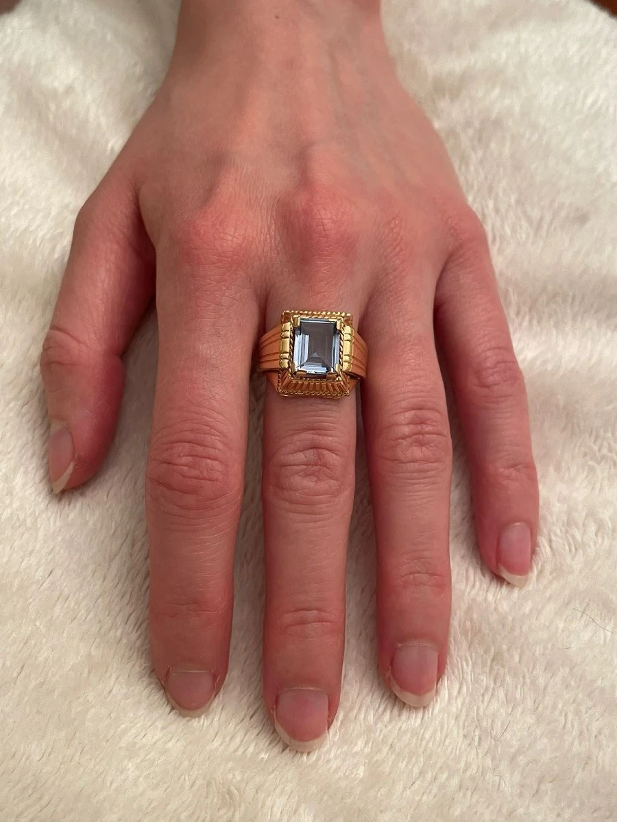 Bague Art Déco En Or Rose Et Spinelle Bleu 2 Bague Art Déco En Or Rose Et Spinelle Bleu – Image 2