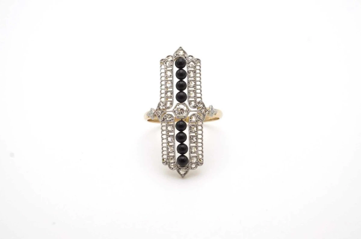 Bague Art Déco Onyx Et Diamants 2 Bague Art Déco Onyx Et Diamants – Image 2