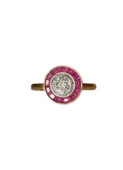 Bague Art Déco Ronde Rubis Et Diamants