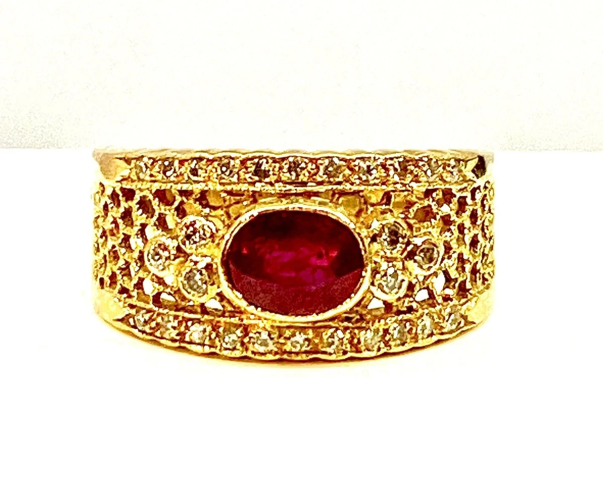 Bague Bandeau En Or Jaune 18 Carats En Rubis Et Diamants 10 Bague Bandeau En Or Jaune 18 Carats En Rubis Et Diamants – Image 10