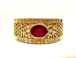 Bague Bandeau En Or Jaune 18 Carats En Rubis Et Diamants