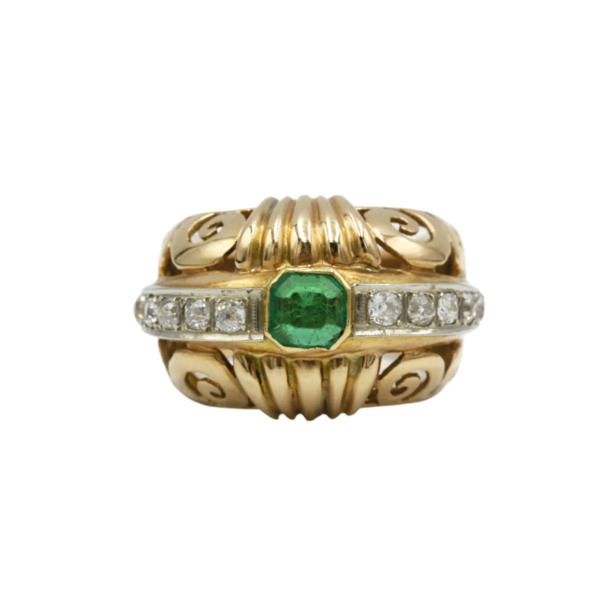 Bague Bandeau En Or Jaune, émeraude Et Diamants 1 Bague Bandeau En Or Jaune, émeraude Et Diamants