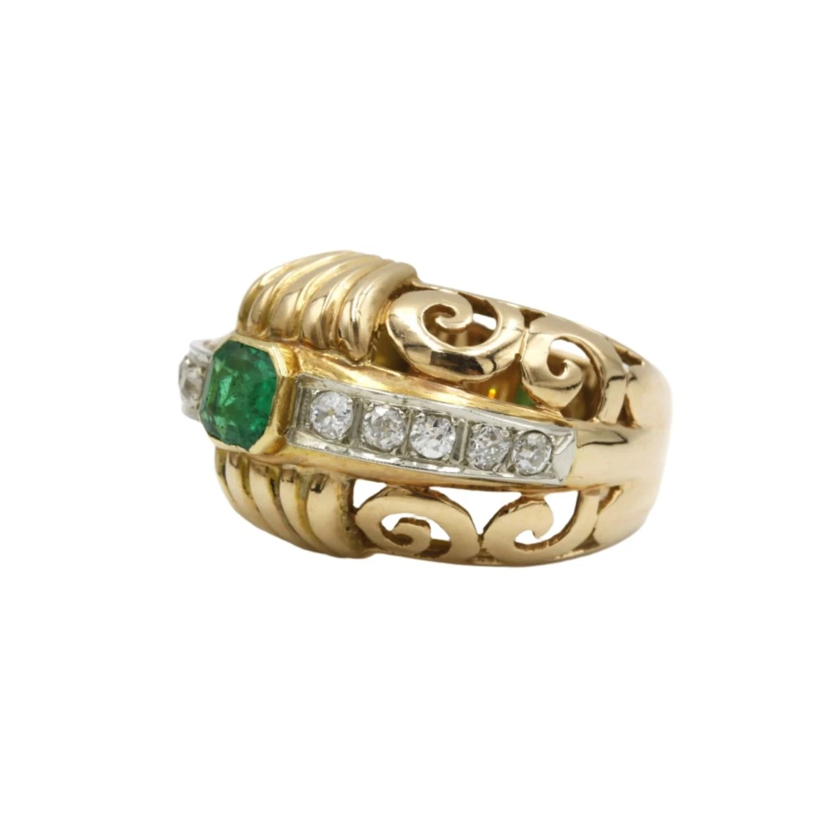 Bague Bandeau En Or Jaune, émeraude Et Diamants 3 Bague Bandeau En Or Jaune, émeraude Et Diamants – Image 3