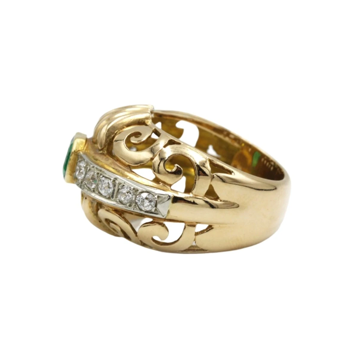 Bague Bandeau En Or Jaune, émeraude Et Diamants 2 Bague Bandeau En Or Jaune, émeraude Et Diamants – Image 2