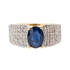 Bague Bandeau En Or Jaune Et Blanc, Saphir Et Diamant