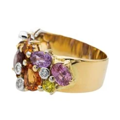 Bague Bandeau En Or Jaune, Grenat, Saphirs Et Diamants -Castafiore Boutique bague bandeau en or jaune grenat saphirs et diamants 357030