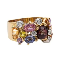 Bague Bandeau En Or Jaune, Grenat, Saphirs Et Diamants -Castafiore Boutique bague bandeau en or jaune grenat saphirs et diamants 382543