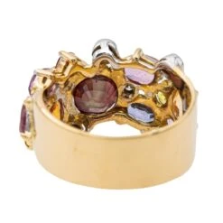 Bague Bandeau En Or Jaune, Grenat, Saphirs Et Diamants -Castafiore Boutique bague bandeau en or jaune grenat saphirs et diamants 982600