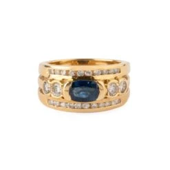 Bague Bandeau En Or Jaune, Saphir Et Diamants