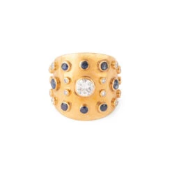 Bague Bandeau En Or Jaune, Saphirs Et Diamants