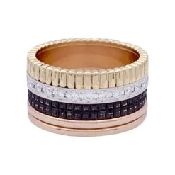 Miller Bague Bandeau BOUCHERON "Quatre Classique" En Or Jaune, Or Blanc, Or Rose, Pvd Et Diamants