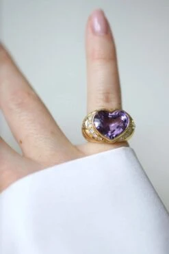 Bague Boule Coeur Améthyste Et Diamants Sur Or Jaune -Castafiore Boutique bague boule coeur amethyste et diamants sur or jaune 198813