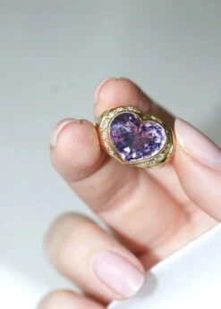 Bague Boule Coeur Améthyste Et Diamants Sur Or Jaune -Castafiore Boutique bague boule coeur amethyste et diamants sur or jaune 870441