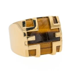 Bague CARTIER, "Yjing",en Or Jaune Et Œil De Tigre -Castafiore Boutique bague cartier yjing en or jaune et oeil de tigre 373747