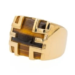 Bague CARTIER, "Yjing",en Or Jaune Et Œil De Tigre -Castafiore Boutique bague cartier yjing en or jaune et oeil de tigre 532975