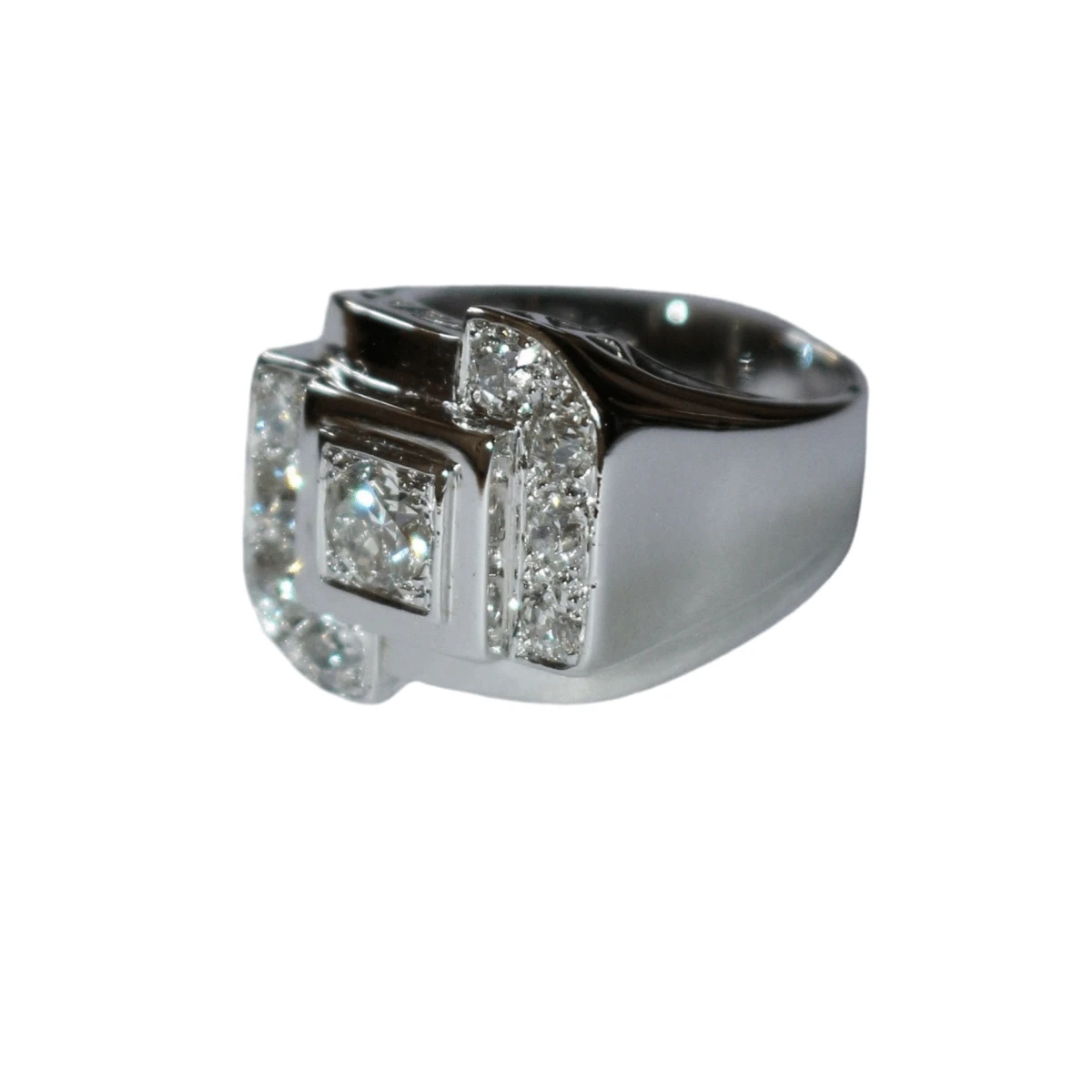 Bague Chevalière En Or Blanc, Platine Et Diamants 2 Bague Chevalière En Or Blanc, Platine Et Diamants – Image 2