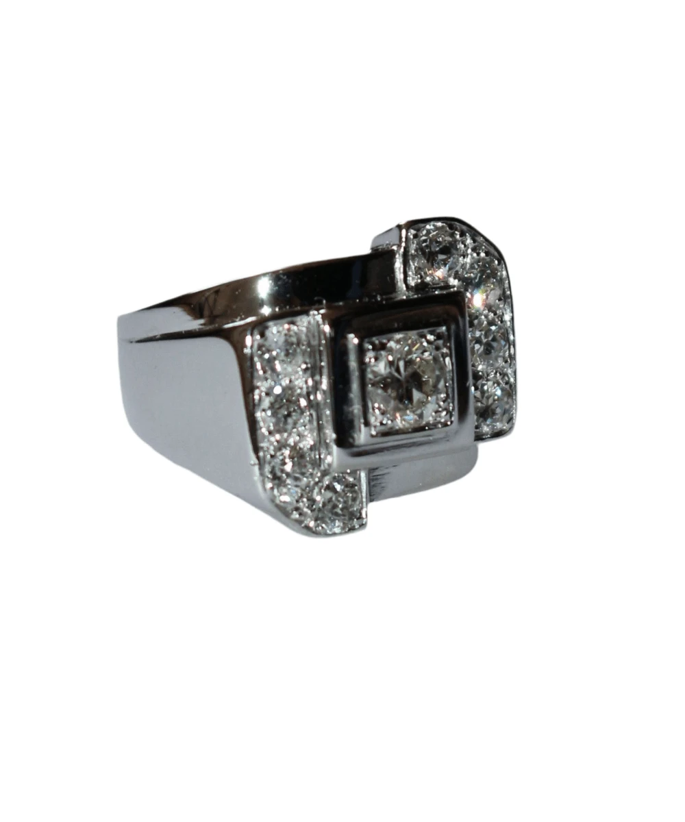 Bague Chevalière En Or Blanc, Platine Et Diamants 5 Bague Chevalière En Or Blanc, Platine Et Diamants – Image 5