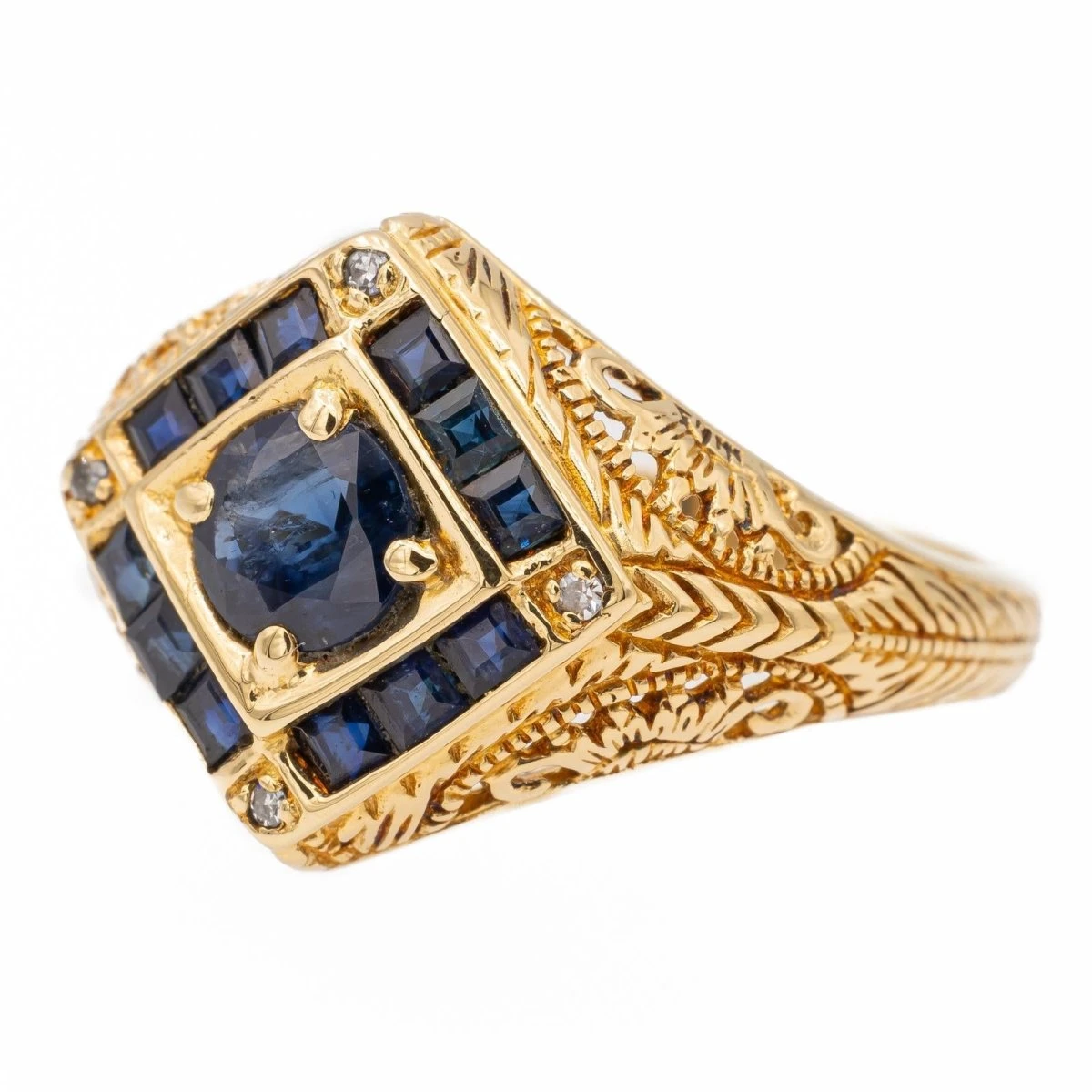 Bague Chevalière En Or Jaune Et Saphirs 2 Bague Chevalière En Or Jaune Et Saphirs – Image 2