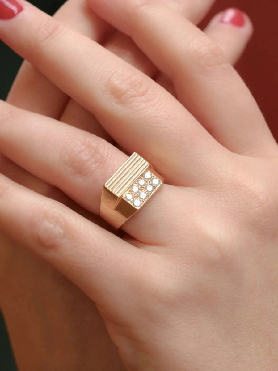 Bague Chevalière Vintage En Or Et Diamants 2 Bague Chevalière Vintage En Or Et Diamants – Image 2