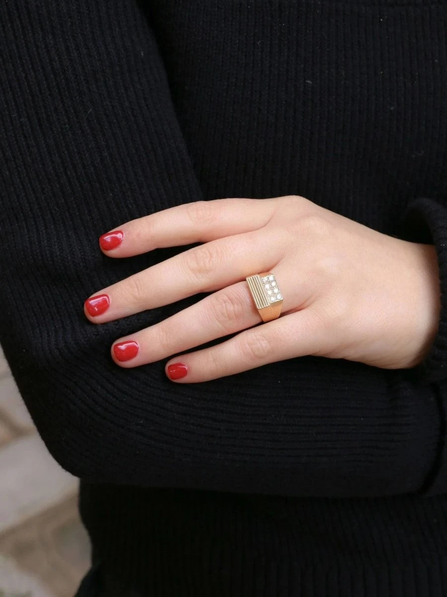 Bague Chevalière Vintage En Or Et Diamants 8 Bague Chevalière Vintage En Or Et Diamants – Image 8