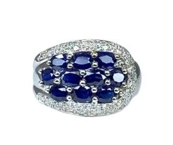 Bague Bandeau En Or Blanc, Saphirs Et Diamants