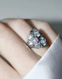 Bague Dôme Art Deco Aigue-marine Et Diamant