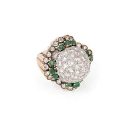 Bague Dôme En Or Jaune, émeraudes Et Diamants -Castafiore Boutique bague dome en or jaune emeraudes et diamants 479993