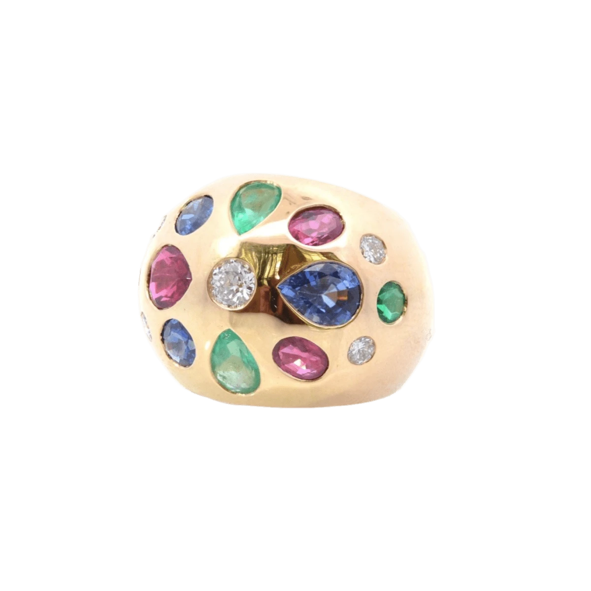 Bague Dôme En Or Jaune, émeraudes, Rubis, Saphirs, Tourmaline Et Diamants 3 Bague Dôme En Or Jaune, émeraudes, Rubis, Saphirs, Tourmaline Et Diamants – Image 3