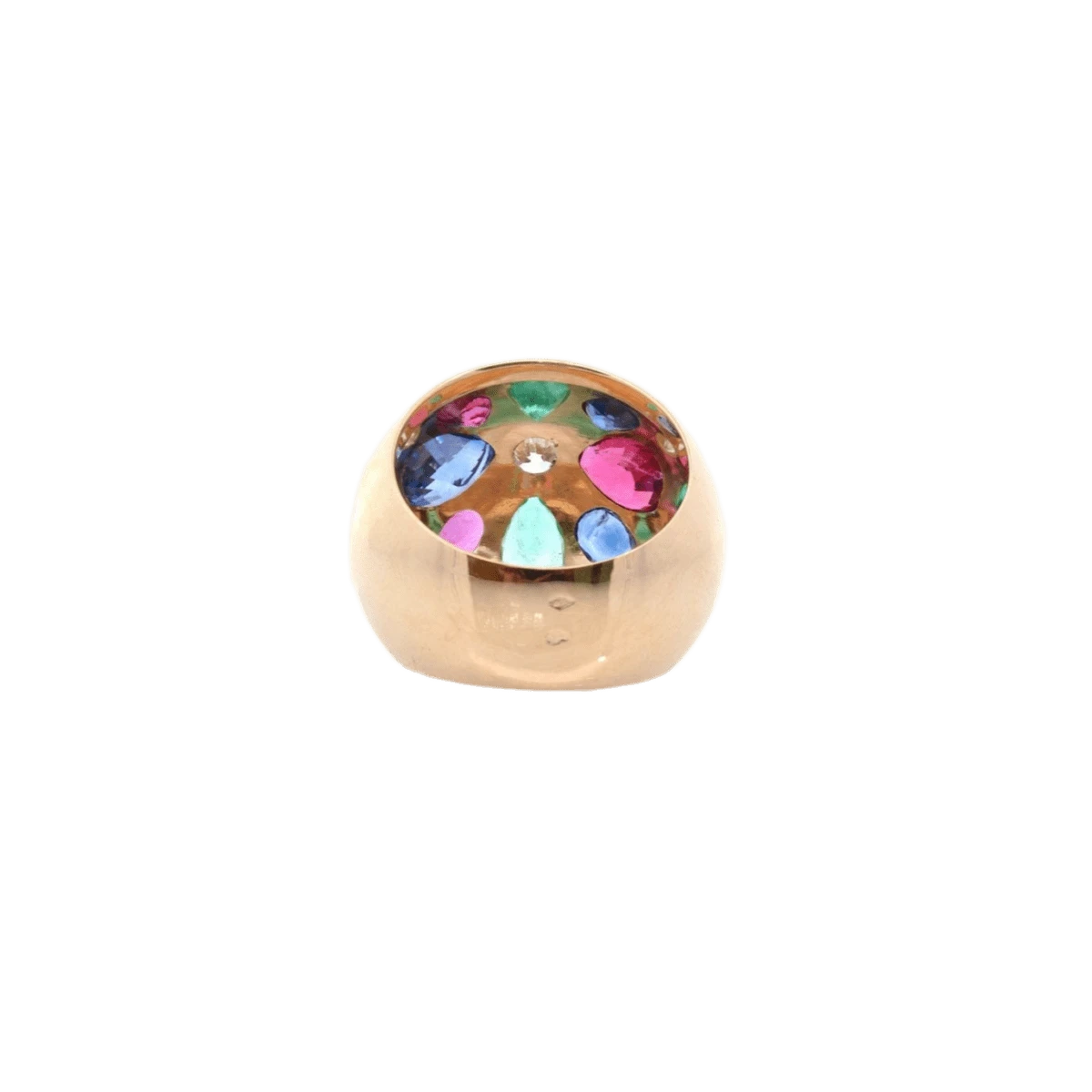 Bague Dôme En Or Jaune, émeraudes, Rubis, Saphirs, Tourmaline Et Diamants 4 Bague Dôme En Or Jaune, émeraudes, Rubis, Saphirs, Tourmaline Et Diamants – Image 4
