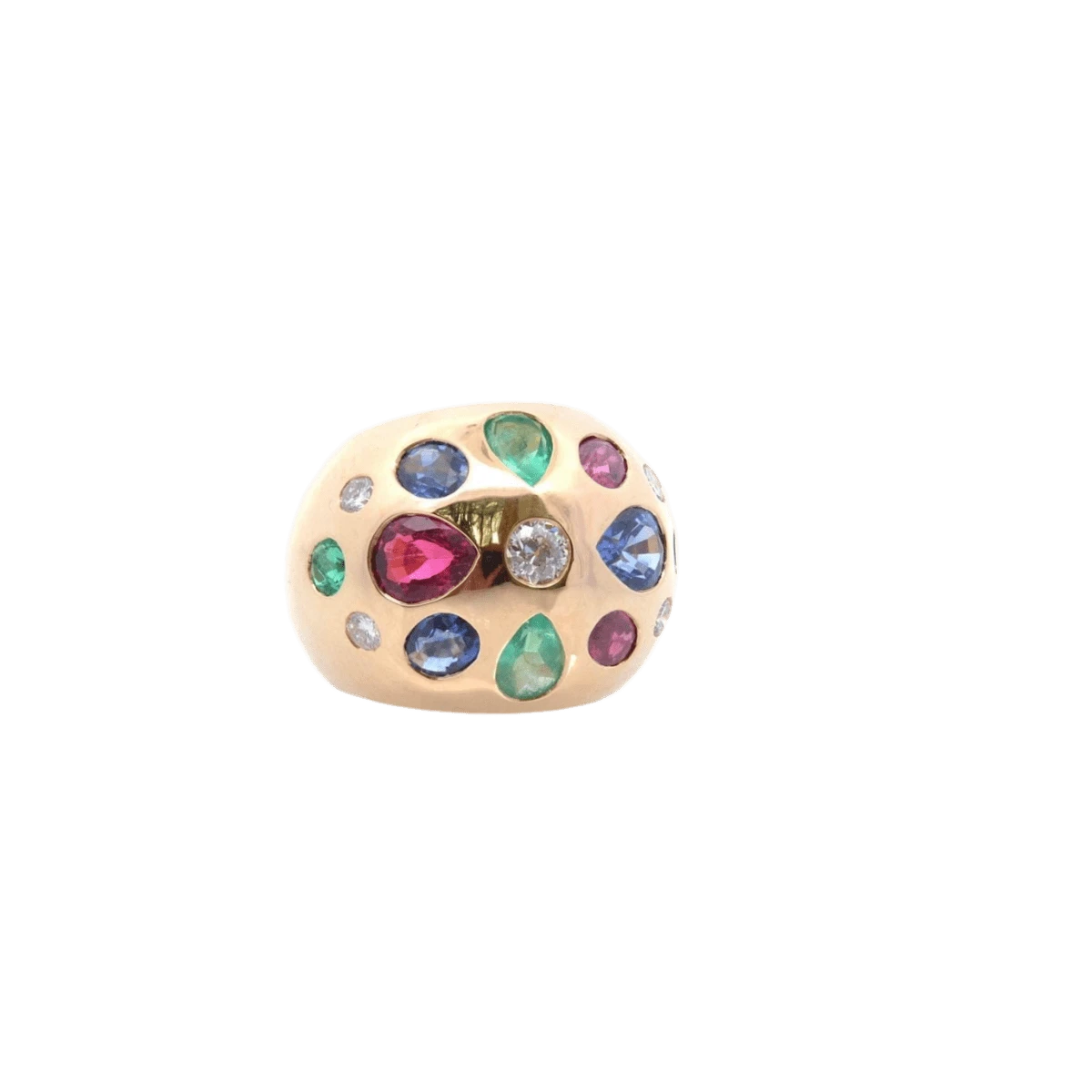 Bague Dôme En Or Jaune, émeraudes, Rubis, Saphirs, Tourmaline Et Diamants 5 Bague Dôme En Or Jaune, émeraudes, Rubis, Saphirs, Tourmaline Et Diamants – Image 5