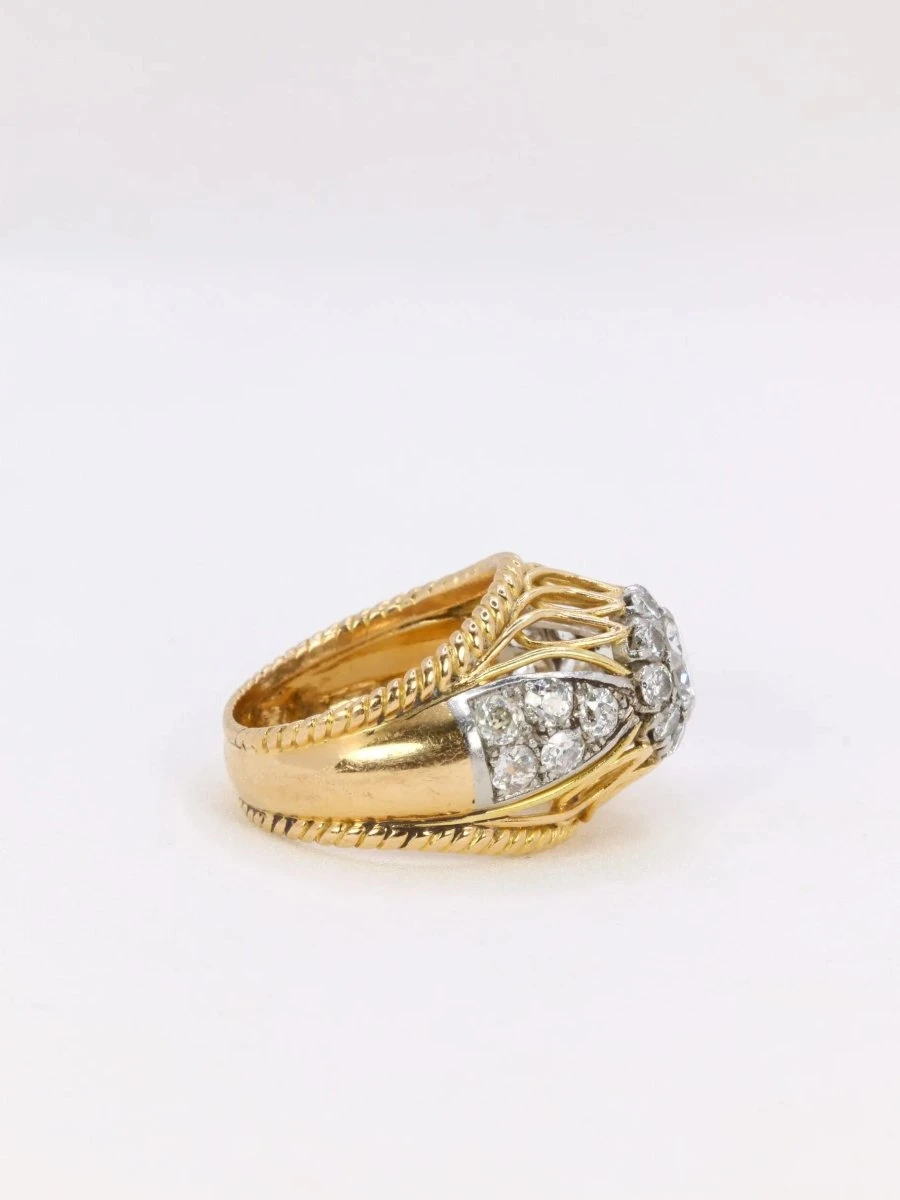 Bague Dome En Or Jaune, Platine Et Diamant 1 Carat 4 Bague Dome En Or Jaune, Platine Et Diamant 1 Carat – Image 4