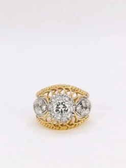Bague Dome En Or Jaune, Platine Et Diamant 1 Carat