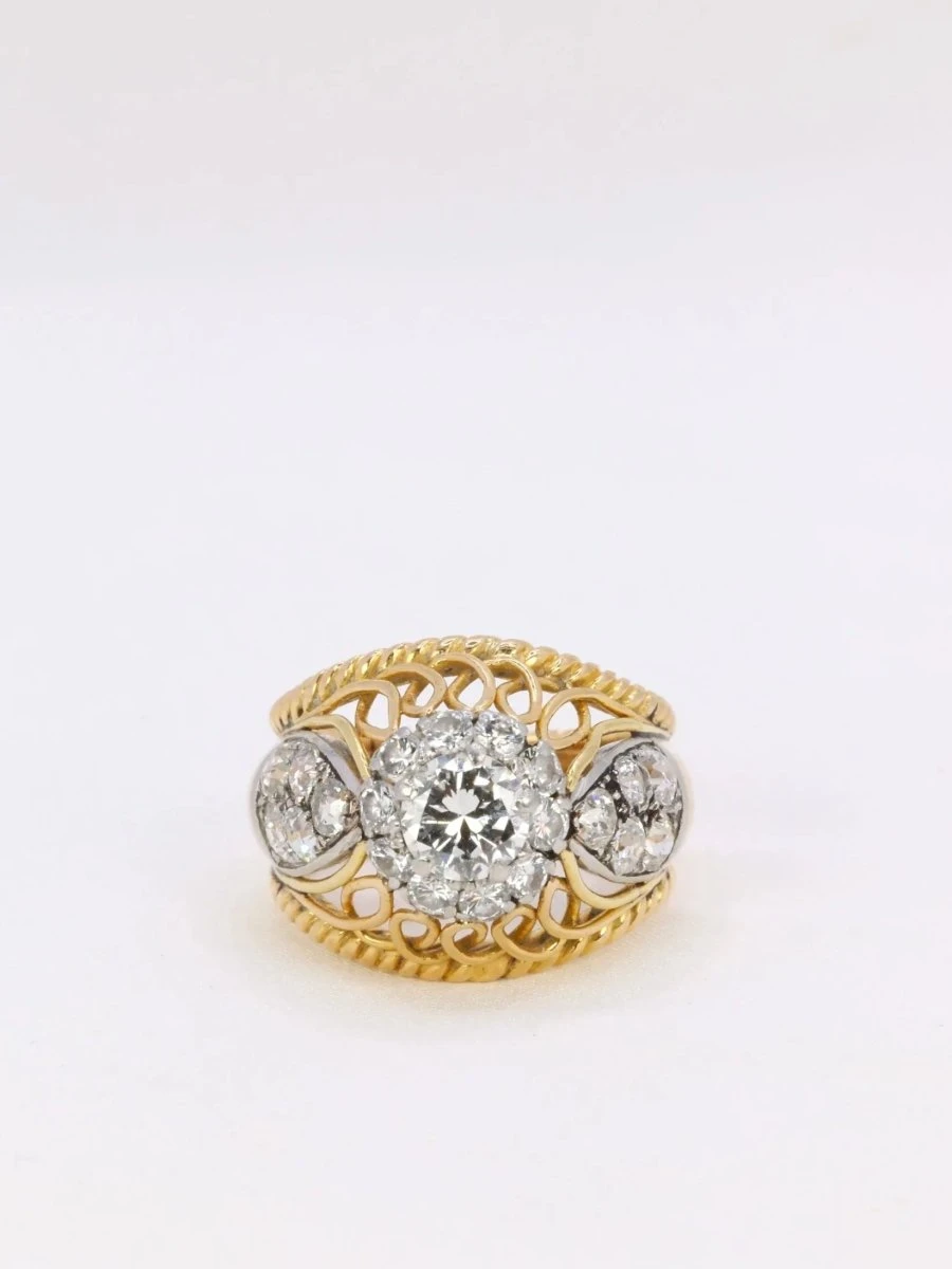 Bague Dome En Or Jaune, Platine Et Diamant 1 Carat 1 Bague Dome En Or Jaune, Platine Et Diamant 1 Carat