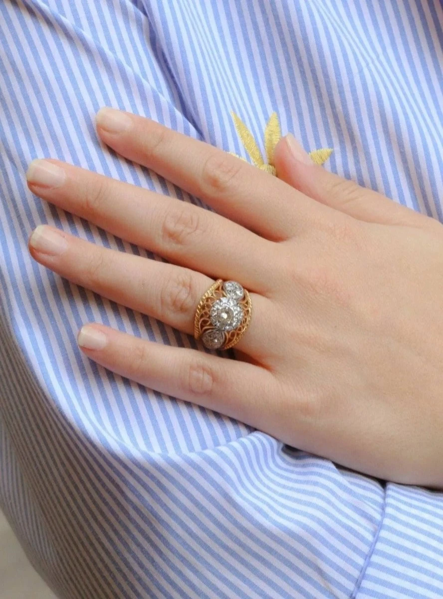 Bague Dome En Or Jaune, Platine Et Diamant 1 Carat 2 Bague Dome En Or Jaune, Platine Et Diamant 1 Carat – Image 2