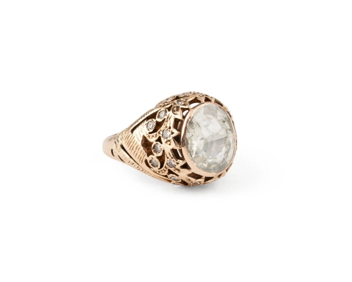 Bague Dôme En Or Rose, Sertie D'un Diamant Taille Ancienne Ovale De 7 Carats Environ 3 Bague Dôme En Or Rose, Sertie D'un Diamant Taille Ancienne Ovale De 7 Carats Environ – Image 3