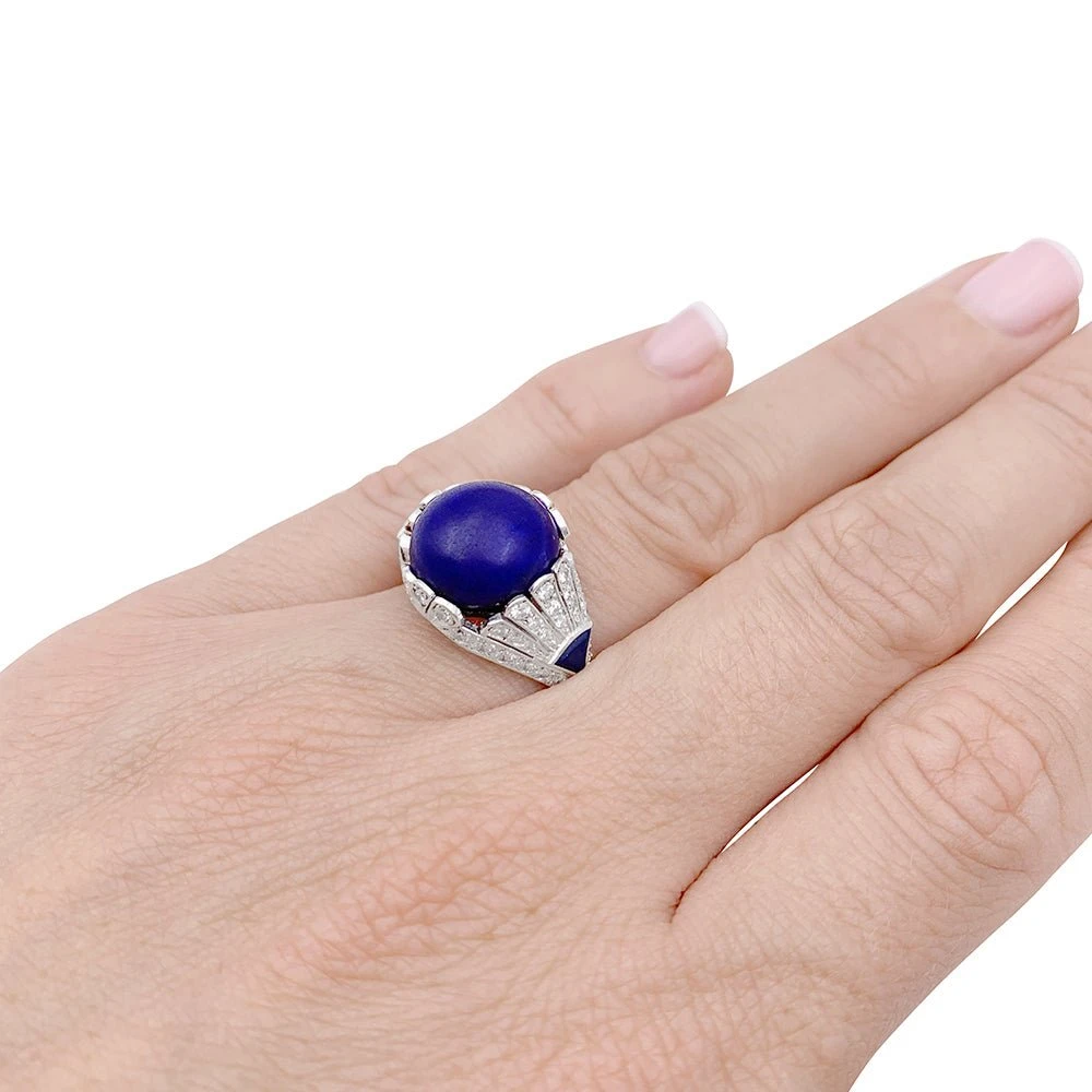 Miller Bague Dôme En Platine, Lapis Lazuli Et Diamants. 6 Miller Bague Dôme En Platine, Lapis Lazuli Et Diamants. – Image 6