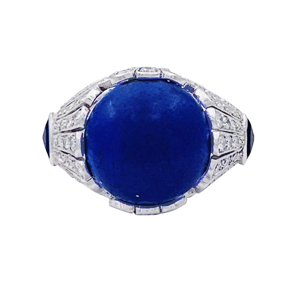 Miller Bague Dôme En Platine, Lapis Lazuli Et Diamants. 1 Miller Bague Dôme En Platine, Lapis Lazuli Et Diamants.