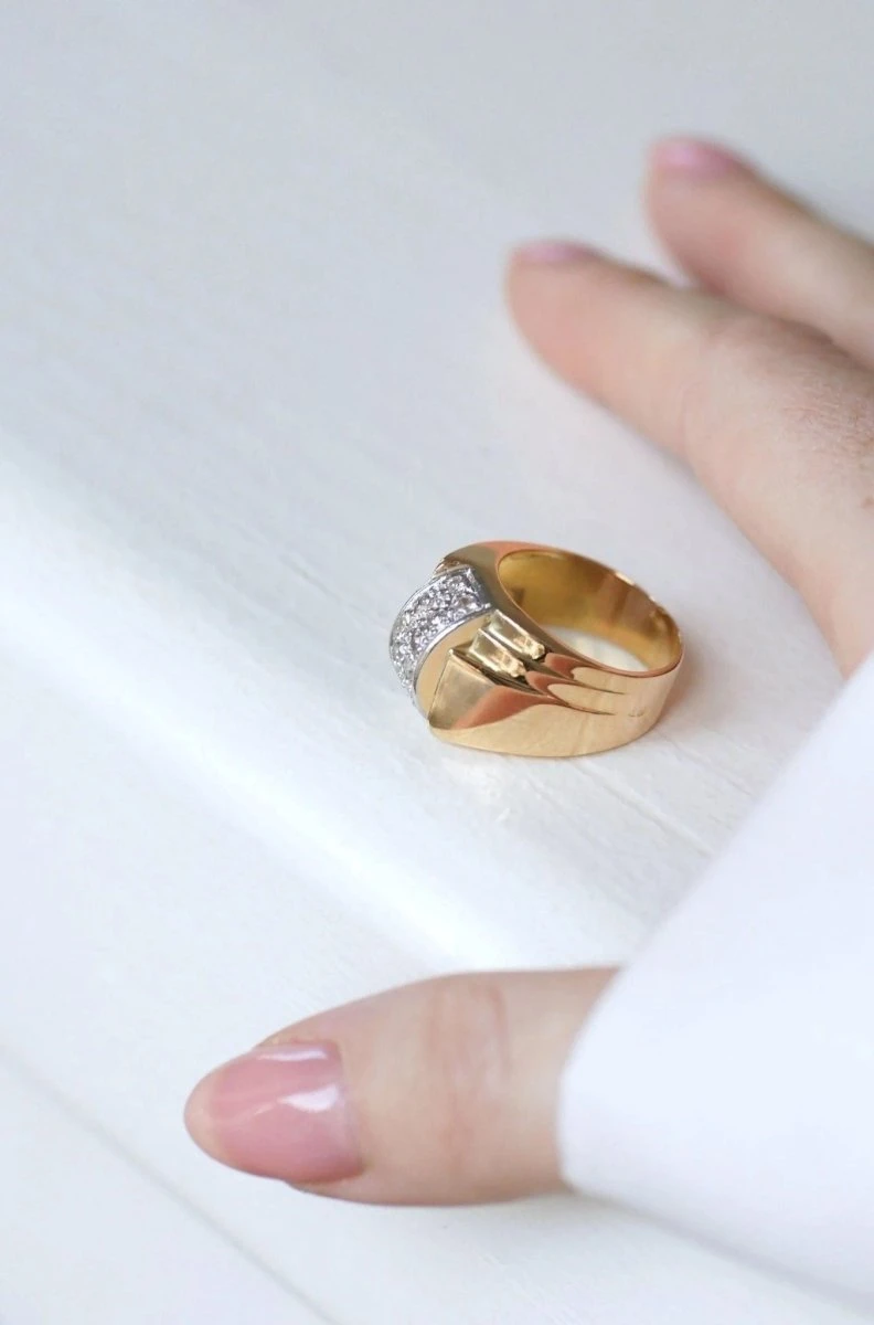 Bague Dome Tank Diamants, Or Et Platine 9 Bague Dome Tank Diamants, Or Et Platine – Image 9