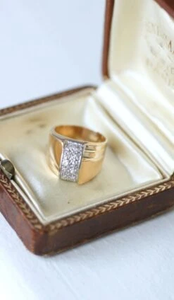 Bague Dome Tank Diamants, Or Et Platine