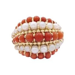 Miller Bague Dôme VAN CLEEF & ARPELS "Twist" En Or Jaune, Corail Et Perles