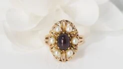 Bague En Or Jaune, Cabochon De Grenat Et Perles -Castafiore Boutique bague en or jaune cabochon de grenat et perles 906767