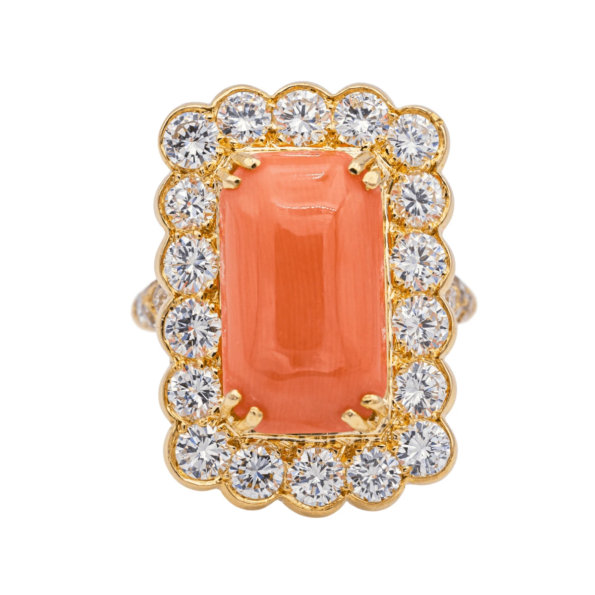Bague En Or Jaune, Corail Et Diamants 1 Bague En Or Jaune, Corail Et Diamants