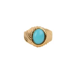 Bague En Or Jaune Et Cabochon De Turquoise