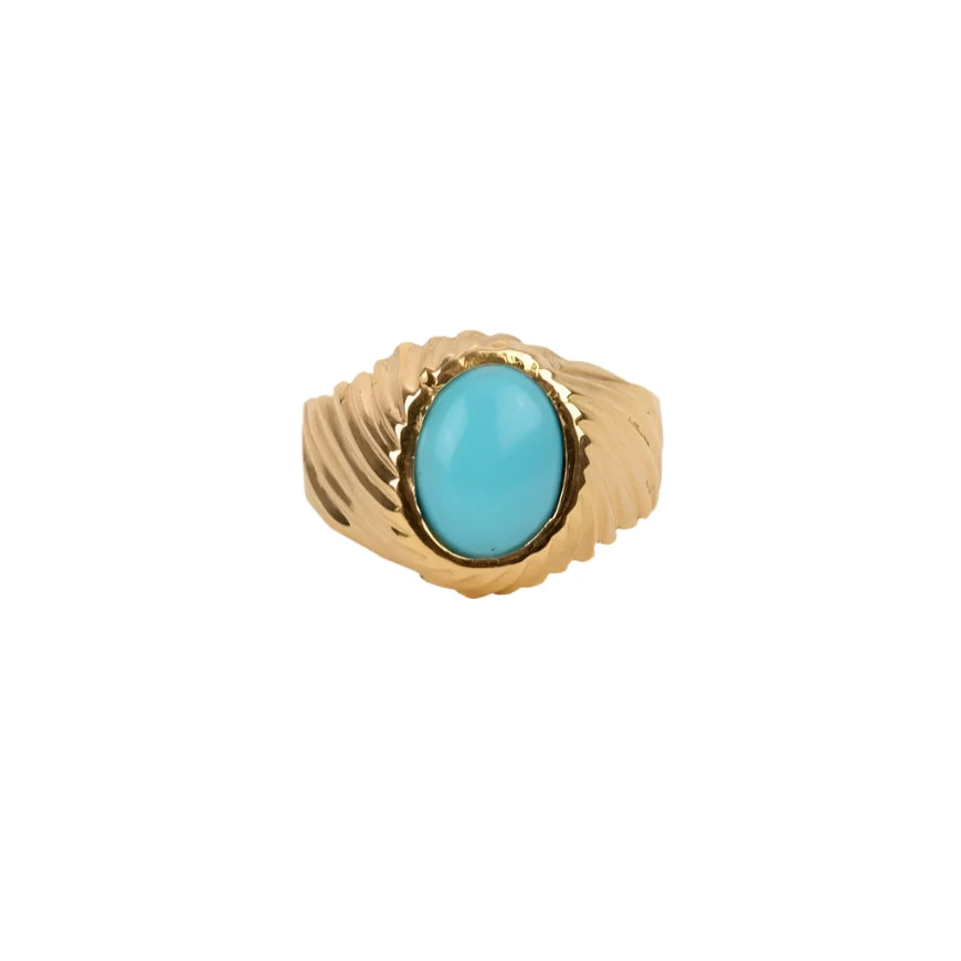 Bague En Or Jaune Et Cabochon De Turquoise 1 Bague En Or Jaune Et Cabochon De Turquoise