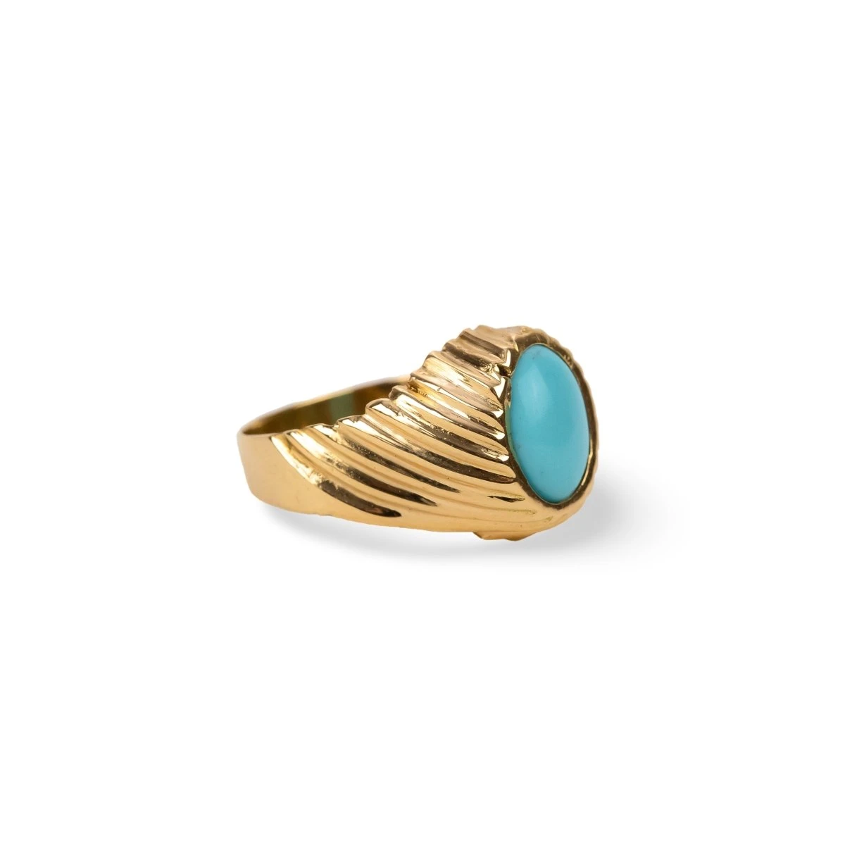 Bague En Or Jaune Et Cabochon De Turquoise 3 Bague En Or Jaune Et Cabochon De Turquoise – Image 3
