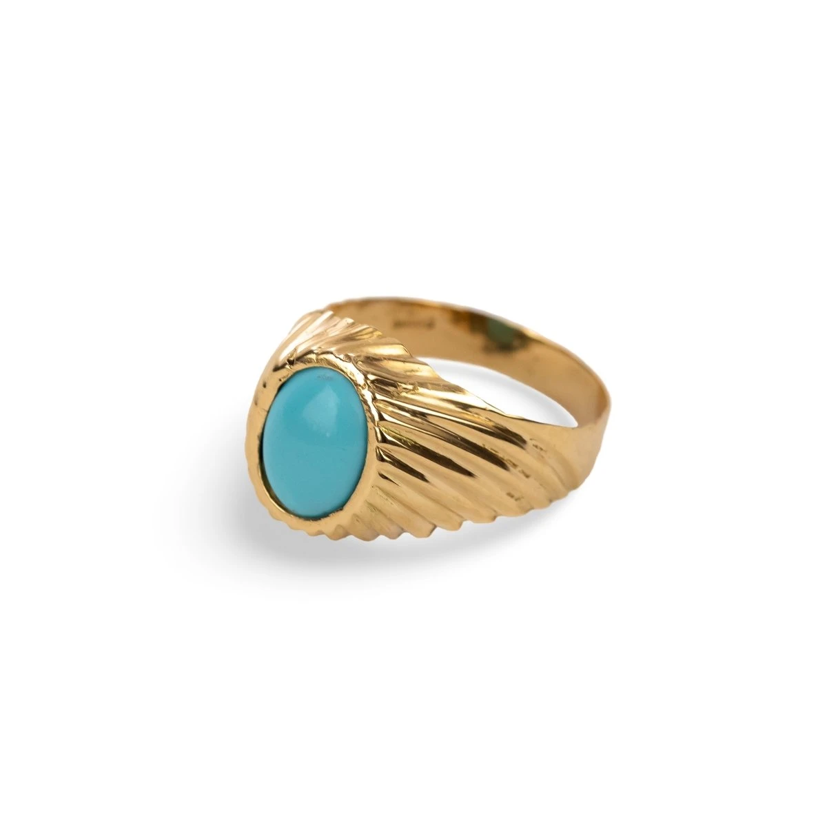 Bague En Or Jaune Et Cabochon De Turquoise 6 Bague En Or Jaune Et Cabochon De Turquoise – Image 6