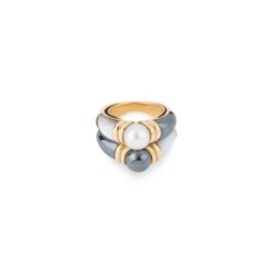 Bague En Or Jaune, Hématite Et Nacre